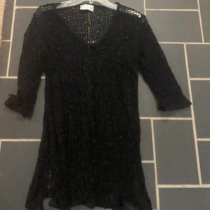 Black crocheted open knit bathing suit cover up with slit,, by J. Valdi